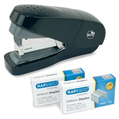 Imagen de Rapesco 1688 ECO Grapadora Flat Clich de Esfuerzo Reducido con 2000 Grapas Tipo 24/6 mm, Capacidad 35 Hojas, Negro