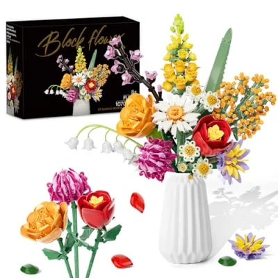Imagen de Ramo de Flores Sets Construcción, 1070 PCS Juego construcción Ramo, 10 Estilos Juegos Artificiales Colección Botanical, Día la Madre/Regalo San Valentín/Cumpleaños, Sin jarrón