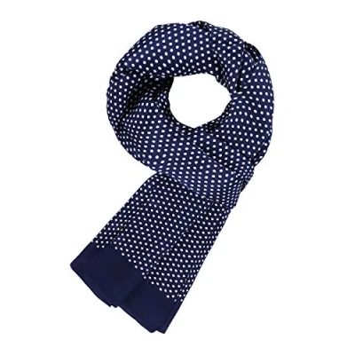 Imagen de Noble Bufanda de Seda para Hombres 100% 11 Momme Doble Página Primavera Verano Otoño Casual Business 155x26cm Polka Dots Azul Oscuro