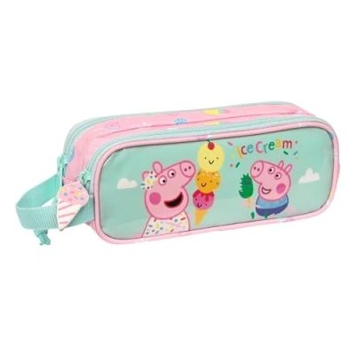 Imagen de Safta Peppa Pig Ice Cream Portatodo Doble Niño, Estuche Infantil, Ideal para Niños en Edad Escolar, Cómodo y Versátil, Calidad Resistencia, 21x6x8 cm, Color Rosa Claro/Verde Menta