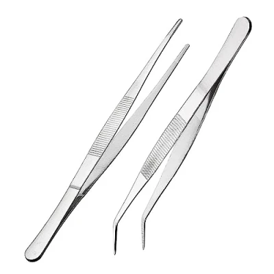 Imagen de pinzas curvas, 20 cm, acero inoxidable, profesionales, antideslizantes, largas, rectas, 2 unidades, anguladas para mascotas acuáticas, corales, manualidades, cocina, reparación