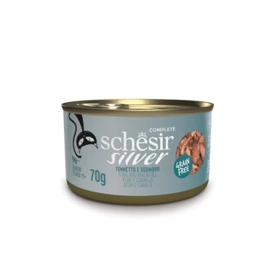 Imagen de Schesir Silver, En Filettes Autùn y Caballa, Comida Hùmeda Completa para Gatos Mayores(12 latas x 70g)
