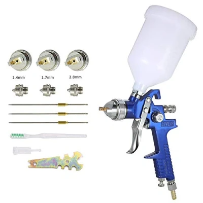 Imagen de Pistola de Pintura en Aerosol HVLP 600 ml 3 boquillas 1,4 mm 1,7 y 2,0 Sistema Profesional Boquilla Acero Inoxidable Retoque Pulverizadores Azul