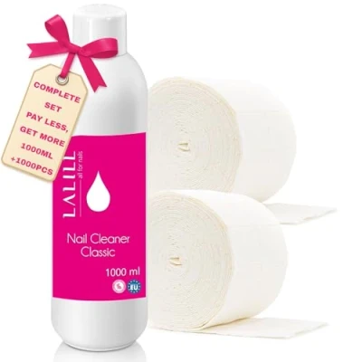 Imagen de LALILL Cleaner Limpiador Uñas 1000ml Set Desengrasante de con 1000 Almohadillas Algodón Nail Degreaser Para Gel, Híbridos y Cepillos