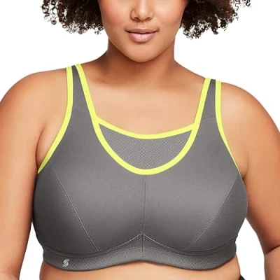 Imagen de Glamorise 1066 Sujetador Deportivo, Gray with Yellow Trim, 42D para Mujer