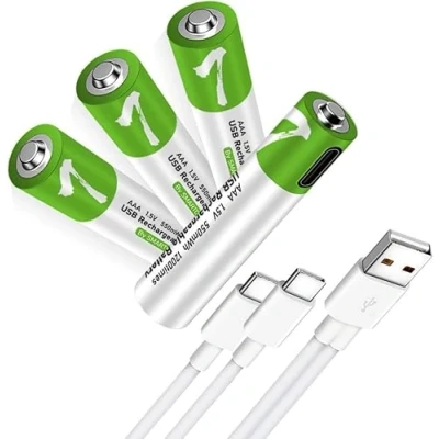 Imagen de Baterías Recargables AA 1 5V 2600MWH USB Ion De Litio Recargable Batería con Cable C Tipo Carga RÁPIDA A LA 1200 CICLOS.4 Pilas AAA