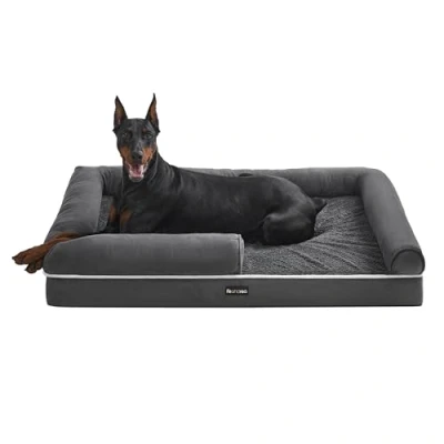 Imagen de Feandrea Cama Ortopédica para Perros, Sofá, Mascotas, Acolchado Suave, Bordes Elevados, Funda Extraíble y Lavable, 122 x 85 20 cm, Antideslizante, Gris Osucro PGW078G01