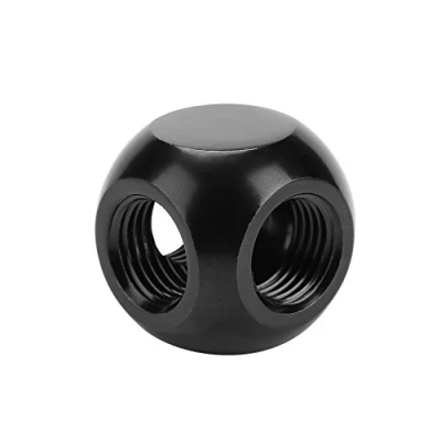 Imagen de Conector de Ajuste refrigeración por Agua para computadora Adaptador enfriamiento esférico G1/4 latón roscado 3 vías PC(Negro)