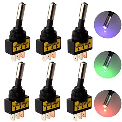 Imagen de Gebildet 6pcs 12V 24V 20A 3PIN Coche Auto Interruptor de Palanca Interruptores basculantes con Luz LED(Rojo/Azul/Verde,Cada 2pcs)