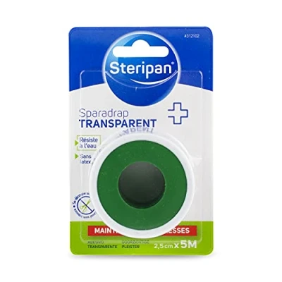 Imagen de Steripan Sparadrap transparente, resistente al agua y sin látex, hipoalergénica, 2,5 cm x 5 m, 2 unidades