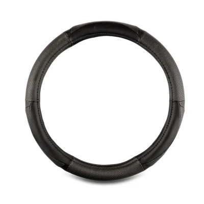 Imagen de +PWR Car Parts Funda de Volante Piel Forraje Negra Universal para Volantes Turismos 37 a 39 cm. Antideslizante. Fabricada en + Caucho
