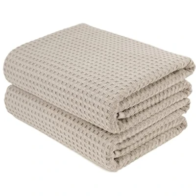 Imagen de Polyte Toalla de baño Microfibra antipelusa Secado rápido Punto gofrado Beige Grande: 152,4 x 76,2 cm Pack 2