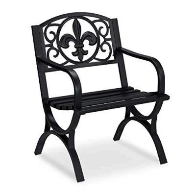 Imagen de Relaxdays Silla Jardín Vintage, Asiento Balcón con Reposabrazos, Extra Ancha, Diseño Antiguo, 85,5 x 60 56 cm, Negra