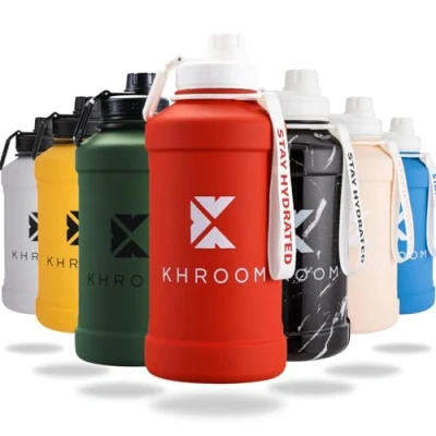 Imagen de Khroom Botella de agua acero inoxidable 1,3L o 2,2L Apta para bebidas con gas, irrompible, ideal deportes, gimnasio y ocio deportiva 2 litros Water Jug Gym Roja