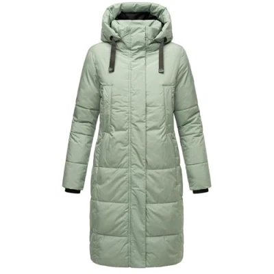 Imagen de MARIKOO Laryaa XVI S 3XL Abrigo de invierno para mujer, largo acolchado, material reciclado, con capucha desmontable, Smokey Mint, XXL