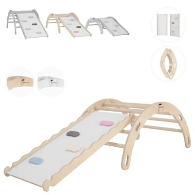 Imagen de MAMOI® Gimnasio niños Triángulo de Escalada Materiales Naturales Interior y Exterior con toboganes Infantiles Tabla Curva Madera 100% Eco