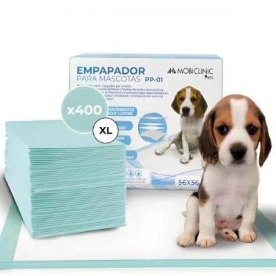Imagen de Mobiclinic® Pets, Pack 400, Empapadores Perros, XL, 56x56 cm, 6 Capas, Ultraabsorbente, Marca Española, Alfombrilla higiénica, Cachorros, Desechables, Adiestramiento para Mascotas, Gatos
