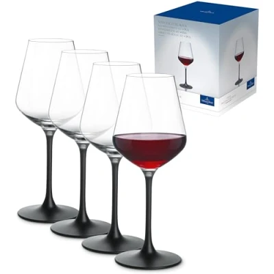 Imagen de Villeroy &amp; Boch Manufacture Rock, Set De Copas Para Vino Tinto, 4 Piezas, 380 Ml, Vidrio Cristal, Transparente/Negro