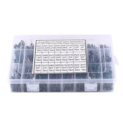 Imagen de HILITAND 660pcs 24Value Poliéster Film Capacitor Kit Caja surtido 0.22nF a 470nF