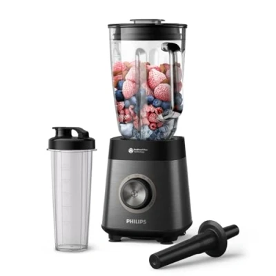 Imagen de Philips Serie 5000 Batidora, Motor ProBlend Plus de 1200 W, Prepara Batidos Espesos Fruta Congelada, Capacidad 2 Litros, Limpieza Sin Esfuerzo, Aplicación HomeID, Negro (HR3041/00)