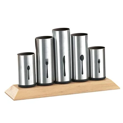 Imagen de Esmeyer 610 217 Soporte para Cubiertos Pipes con 5 Compartimentos de Acero Inoxidable fijos, Cada uno 12 Piezas