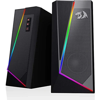 Imagen de Redragon GS520 RGB Altavoces de Escritorio, Altavoz computadora 2.0 Canales con 6 Modos LED, Sonido Mejorado y Control Volumen fácil Acceso, Alimentado por USB Cable 3,5 mm