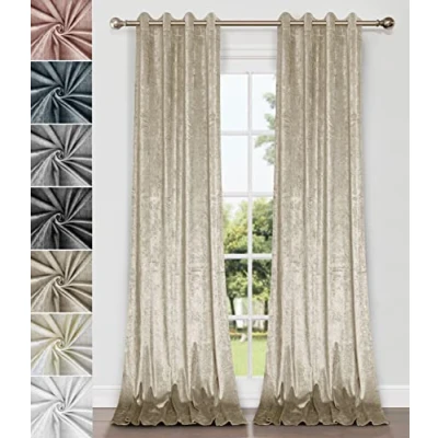 Imagen de Home Direct Par de Cortinas Terciopelo aplastado, con Ojales en la Parte Superior, sin Forro, 2 Paneles, 140 x 175cm Beige