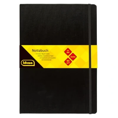 Imagen de Idena 10053 Cuaderno DIN A4, en blanco, papel crema, 192 páginas, 80 g/m², tapa dura negro, 1 ud.
