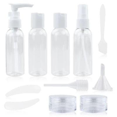 Imagen de 11 Piezas Botellas de viaje, Contenedores Viaje Recargables, Vacías Plástico Mini, Artículos Aseo para Cosméticos, Gel Y Champu, Kit Avion con Neceser Transparente