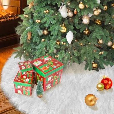 Imagen de 120 cm Tapete Árbol navidad, Blanco Falda del árbol Alfombra arbol de decoración navidad Felpa Arboles Tree Skirt, Base Christmas Fiesta