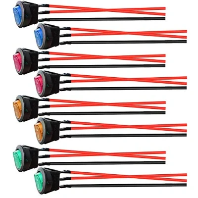 Imagen de Gebildet 8pcs 12V 24V/10A Pre Cableado Interruptor Basculante Redondo LED,3Pin 2Posición ON/Off SPST,Snap In de Palanca para Coche Motocicleta Bote Marina(Rojo/Verde/Azul/Amarillo)