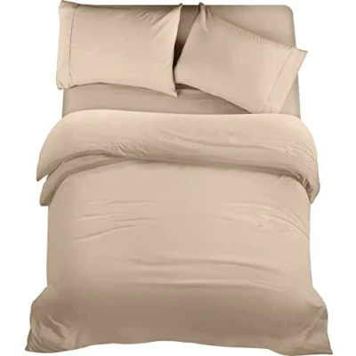 Imagen de Utopia Bedding Funda nordica Cama 135, Sabana Bajera 135x190 y Fundas Almohada (50x75cm) 200x200 Juego de Microfibra cepillada Suave (Beige)