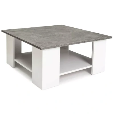 Imagen de IDMarket Mesa baja cuadrada ELI blanca bandeja efecto hormigón