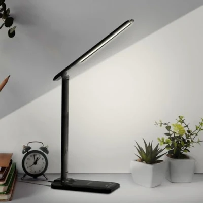 Imagen de LQWELL® Lámpara de Escritorio LED, 3 Modos Temperatura Color y 9 Niveles Brillo, Protección Ocular Sin Parpadeo, Control Táctil Función Memoria para Dormitorio Oficina