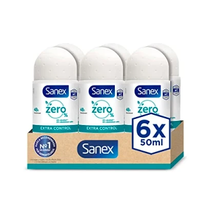 Imagen de Sanex Zero% Extra Control Desodorante Roll On, 50ml, Protección 48H, 0% Alcohol, Sales DE Aluminio, Cuida y Mantiene la Piel Sana, Inhibe Formación Olores Corporales PACK 6.