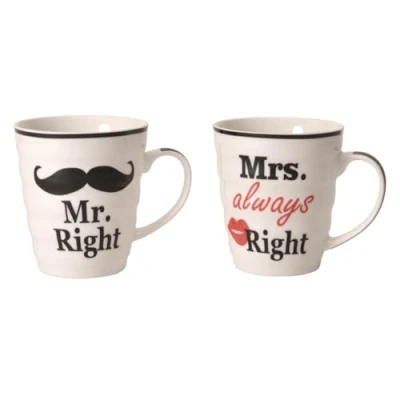 Imagen de Out of the blue Set de Tazas Ceramica, Mr Mrs Always Right, Blanco con diseño, 2 Unidad (Paquete 1),