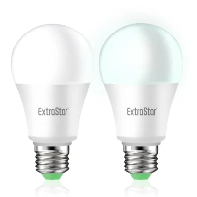 Imagen de EXTRASTAR Bombilla LED con Sensor Crepuscular Day/Night, E27, 1055Lm, 11W, Luz Blanca Fría 6500K, Encendido/Apagado Automático, Para Pasillo, Jardín, Terraza, 2Pcs