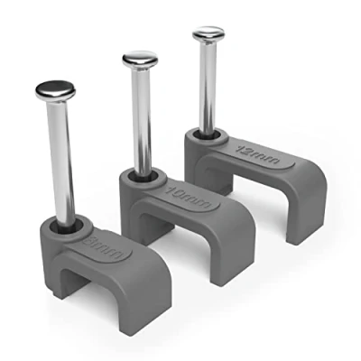 Imagen de Clips de Clavo Gris Plano 2,5mm (Paquete 100) Alambre para Organizar Cables Eléctricos, Cat 5/6 / 7, 6P4C 8P8C, Rj11 Rj45 Teléfono, Red Parche Óptico Ethernet Internet