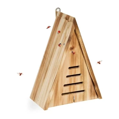 Imagen de Relaxdays Casa para Mariquitas, Triangular, Refugio Hibernación Mariquillas Jardín, Madera Quemada, 28x21x12cm, Natural