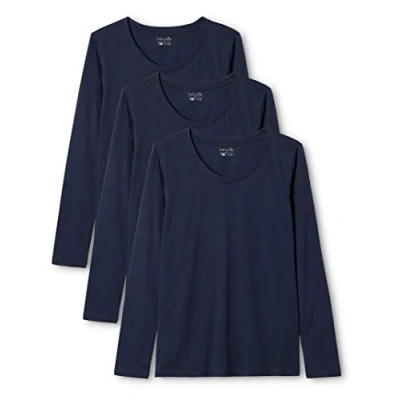 Imagen de berydale Bd159, Camiseta de manga larga con cuello redondo 100 % algodón para Mujer, Azul Oscuro, XS