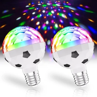 Imagen de Vaileal 2 bolas de discoteca LED: LED E27 6 W RGB, bola giratoria 360, luz discoteca, fiesta RGB con 7 colores, decoración para fiestas cumpleaños, efectos