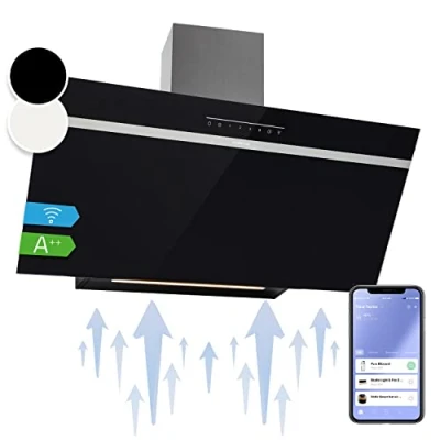 Imagen de Klarstein Campana Extractora 90 cm, Campanas Extractoras, Extractor de Cocina con Filtro Anti Grasa, loT/Wi Fi, Luces RGB LED, Flujo Aire 514m3/h, Bajo Consumo Silenciosa Clase A++