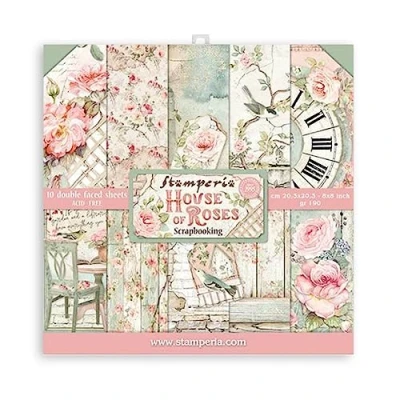 Imagen de Stamperia SBBS08 House of Roses Bloc de Papel (10 Hojas, 20,3 x 8 Pulgadas, Doble Cara), Multicolor, 20.3 (8&quot; 8&quot;)