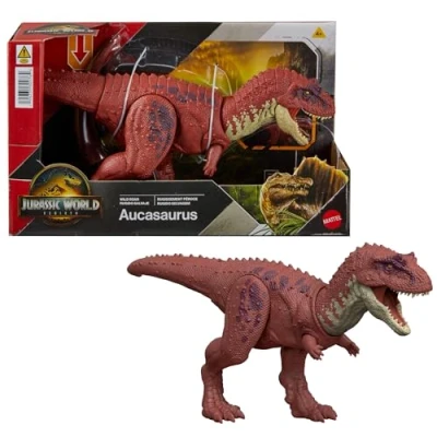 Imagen de Mattel Jurassic World: El Renacer, Rugido salvaje aucasaurio Juguete de dinosaurio, con ataque mordisco en múltiples direcciones y sonido, controlados la cola, juego digital, JGB88