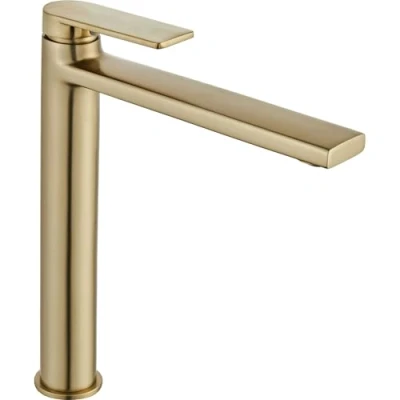Imagen de Rea VERSO BRUSH GOLD Grifo de LAVABO ALTO Mezclador baño latón monomando para lavado a mano ajustable en frío y calor (dorado)