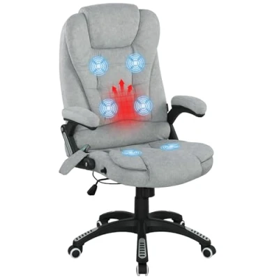Imagen de Vinsetto Silla de Oficina con Masaje 6 Puntos Escritorio Giratoria Función Basculante Calefacción Altura Ajustable Respaldo Reclinable y Mando a Distancia 65x71x110 120 cm Gris