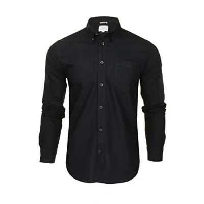 Imagen de Ben Sherman Camisa Oxford de manga larga para hombre, Black (Embroidered Pocket Logo), XL