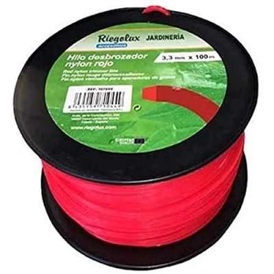 Imagen de Riegolux 107667 Hilo Desbrozadora Nylon Cuadrada, Rojo, 3 mm x 100 m