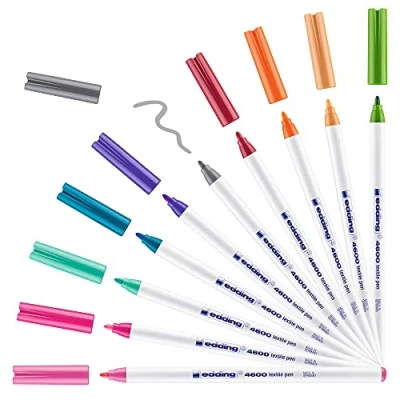 Imagen de Edding 4600 rotulador textil juego de 10 colores (divertidos) punta redonda 1 mm rotuladores textiles permanentes para dibujar en tejidos, resistentes a lavados hasta 60 grados Celsius