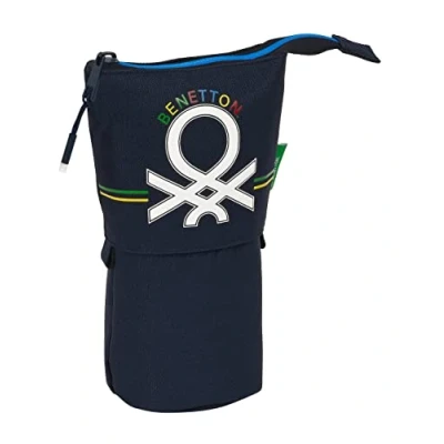 Imagen de Safta BENETTON Sixties Portatodo Convertible en Cubilete, Estuche Infantil, Niño, Ideal para Niños de 5 a 14 Años, Cómodo y Versátil, Calidad Resistencia, 8x6x19 cm, Color Azul marino